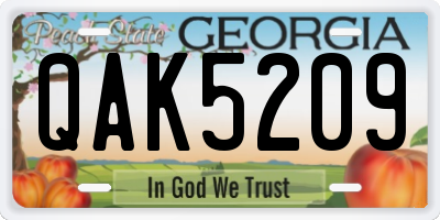 GA license plate QAK5209