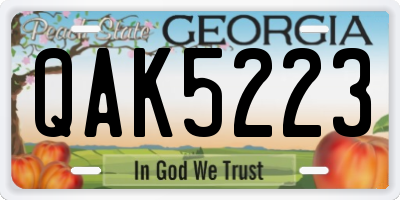 GA license plate QAK5223