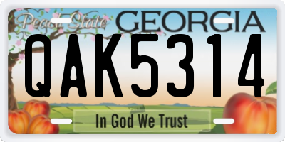 GA license plate QAK5314