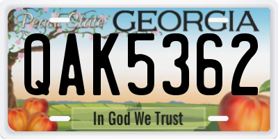 GA license plate QAK5362