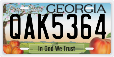 GA license plate QAK5364