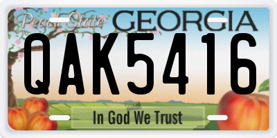 GA license plate QAK5416