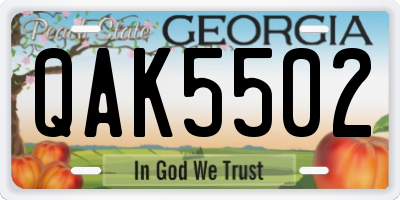 GA license plate QAK5502