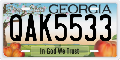 GA license plate QAK5533