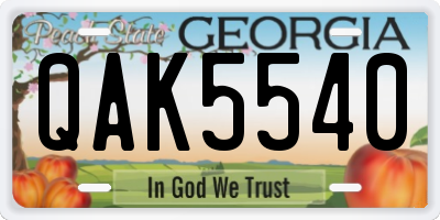 GA license plate QAK5540