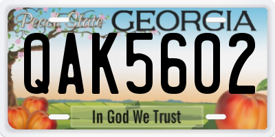 GA license plate QAK5602