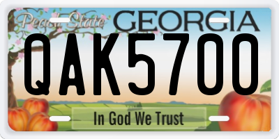 GA license plate QAK5700
