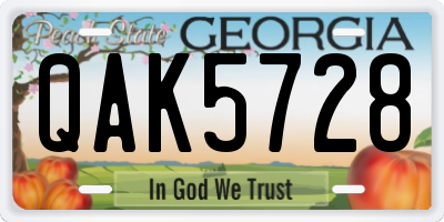 GA license plate QAK5728