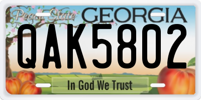 GA license plate QAK5802