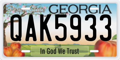 GA license plate QAK5933