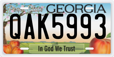 GA license plate QAK5993