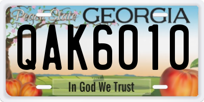 GA license plate QAK6010