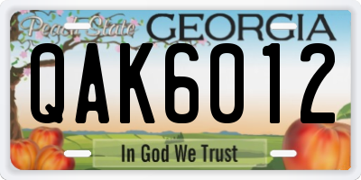 GA license plate QAK6012