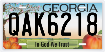 GA license plate QAK6218