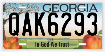 GA license plate QAK6293