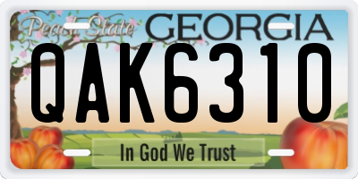 GA license plate QAK6310