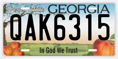 GA license plate QAK6315