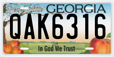GA license plate QAK6316