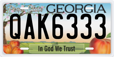 GA license plate QAK6333