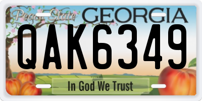 GA license plate QAK6349