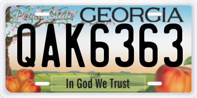 GA license plate QAK6363