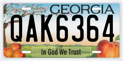 GA license plate QAK6364