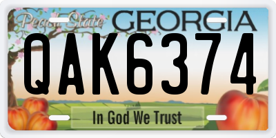 GA license plate QAK6374