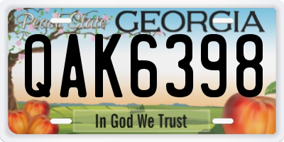 GA license plate QAK6398