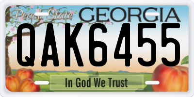 GA license plate QAK6455