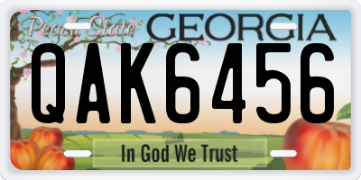 GA license plate QAK6456