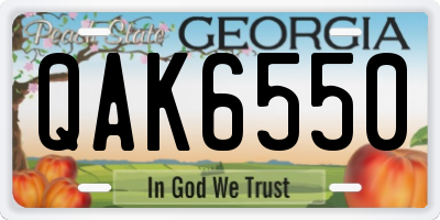GA license plate QAK6550