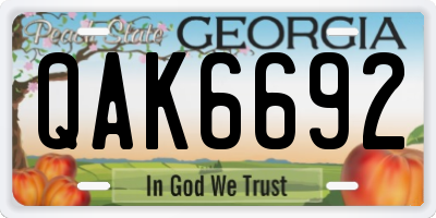 GA license plate QAK6692