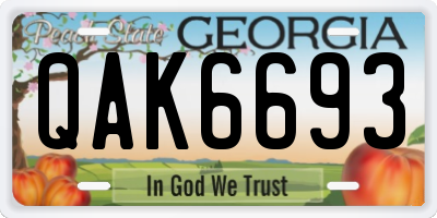 GA license plate QAK6693