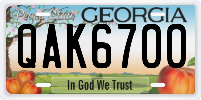 GA license plate QAK6700