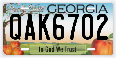 GA license plate QAK6702