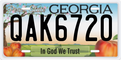 GA license plate QAK6720