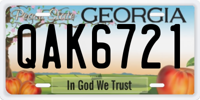 GA license plate QAK6721