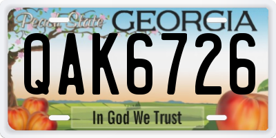 GA license plate QAK6726