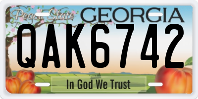 GA license plate QAK6742