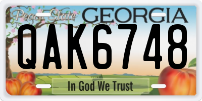 GA license plate QAK6748
