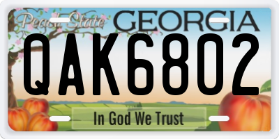 GA license plate QAK6802