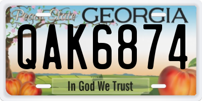 GA license plate QAK6874
