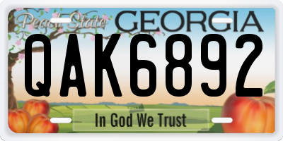 GA license plate QAK6892