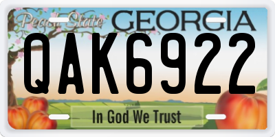 GA license plate QAK6922