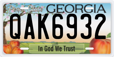 GA license plate QAK6932