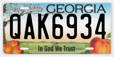 GA license plate QAK6934