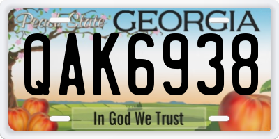 GA license plate QAK6938
