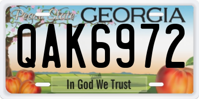 GA license plate QAK6972