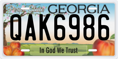 GA license plate QAK6986