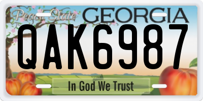 GA license plate QAK6987